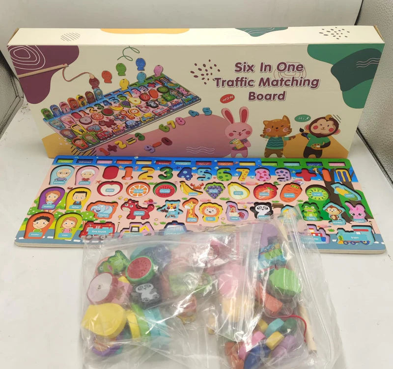 KidzLearn 6-in-1 Traffic Matching & Counting Board – Educational Wooden Toy