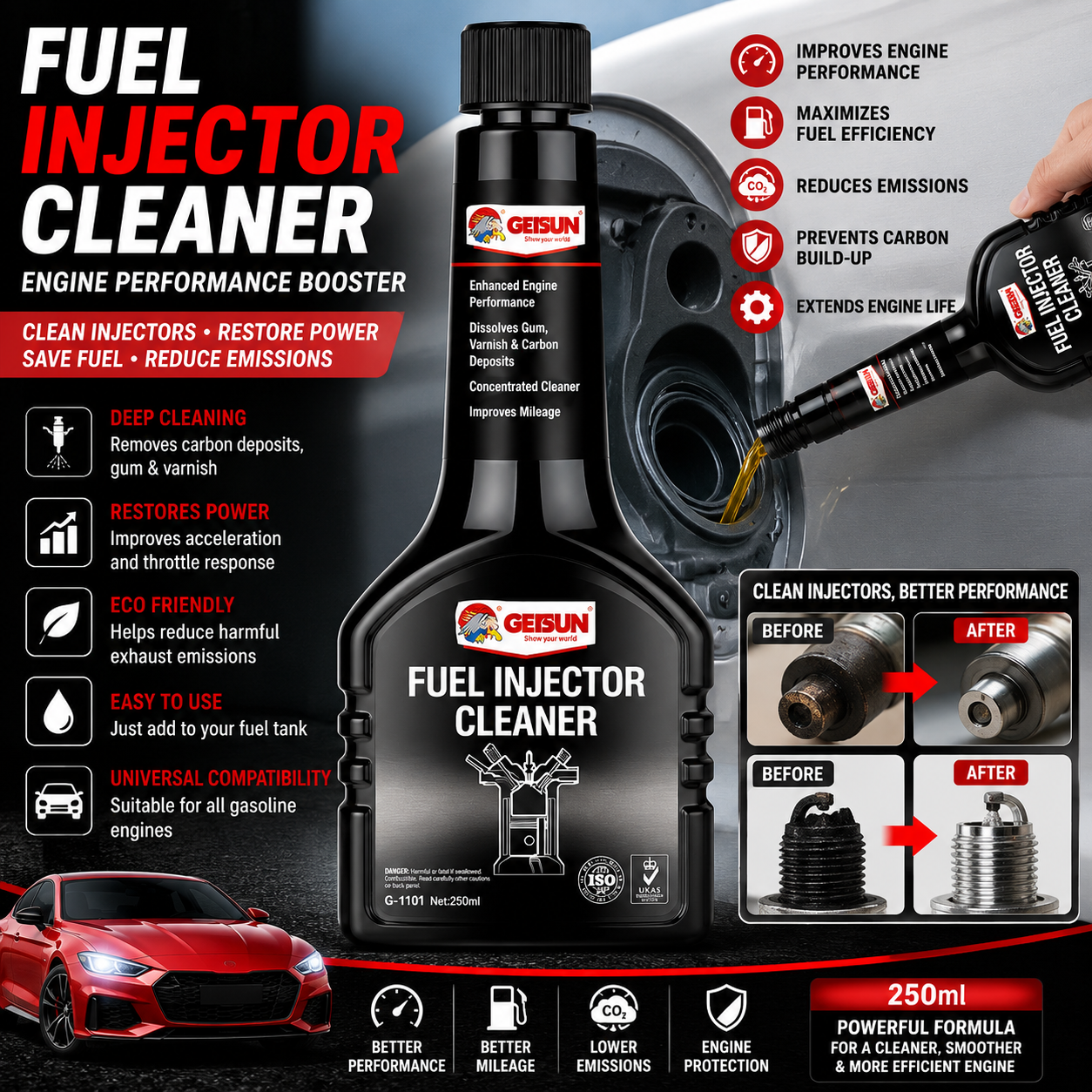 Fuel Injector Cleaner – Engine Performance Fuel System Cleanser (250ml)