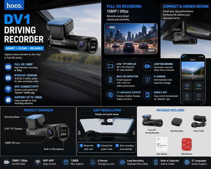 Hoco DV1 Smart Driving Recorder – Full HD 1080P WiFi Dash Camera