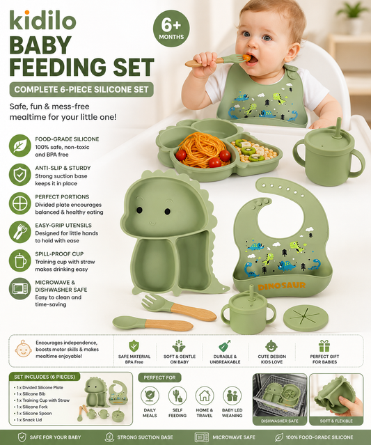 Kidilo Baby Feeding Set – 6 Piece Silicone Feeding Kit for Babies