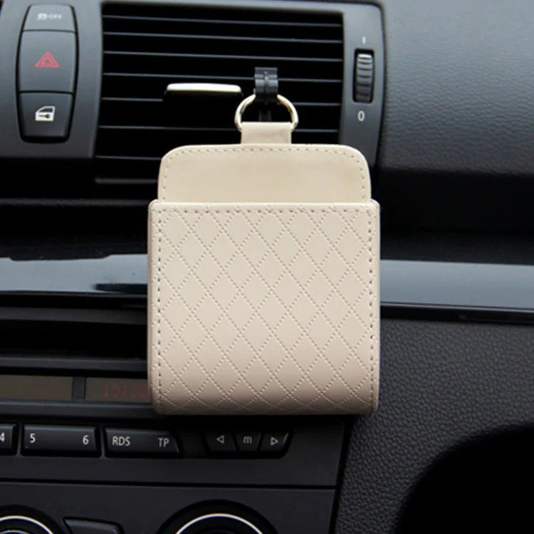 Car Air Vent Mini Storage Box – Luxury Leather Phone Holder & Organizer
