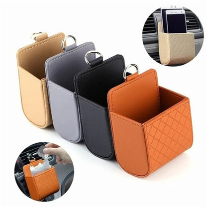 Car Air Vent Mini Storage Box – Luxury Leather Phone Holder & Organizer