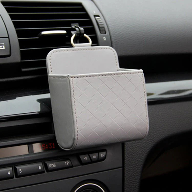 Car Air Vent Mini Storage Box – Luxury Leather Phone Holder & Organizer