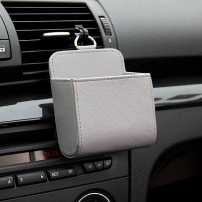 Car Air Vent Mini Storage Box – Luxury Leather Phone Holder & Organizer