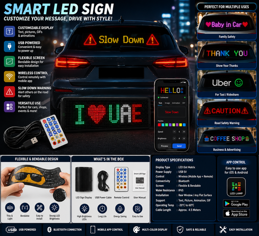 Smart LED Car Sign – Customizable USB LED Display Board for Cars