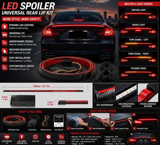 LED Spoiler Universal Rear Lip Kit – Carbon Fiber LED Trunk Spoiler Light Strip