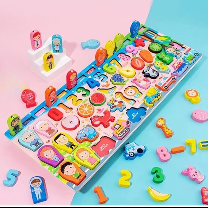 KidzLearn 6-in-1 Traffic Matching & Counting Board – Educational Wooden Toy