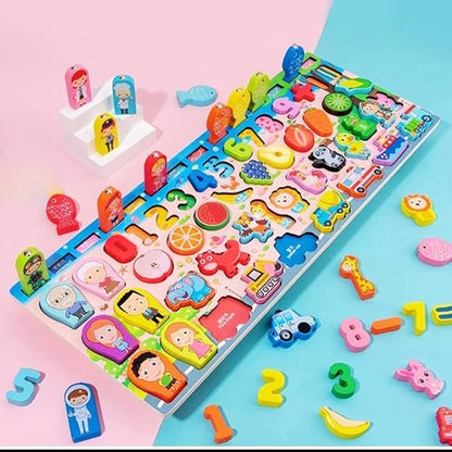 KidzLearn 6-in-1 Traffic Matching & Counting Board – Educational Wooden Toy