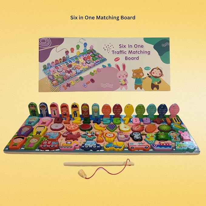 KidzLearn 6-in-1 Traffic Matching & Counting Board – Educational Wooden Toy