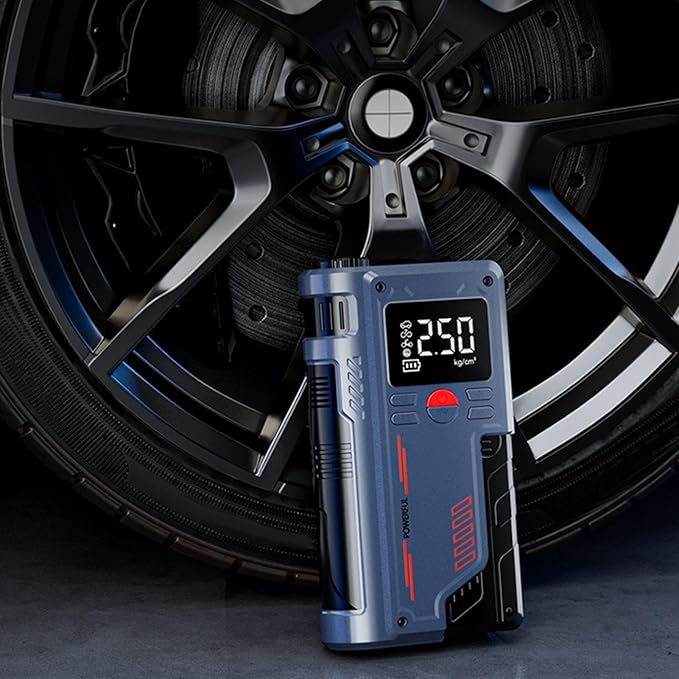 Portable Car Jump Starter with Digital Display – Tire Inflator, Power Bank & Emergency Booster