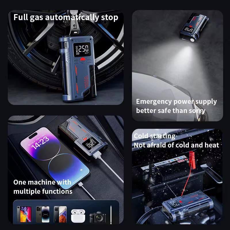 Portable Car Jump Starter with Digital Display – Tire Inflator, Power Bank & Emergency Booster