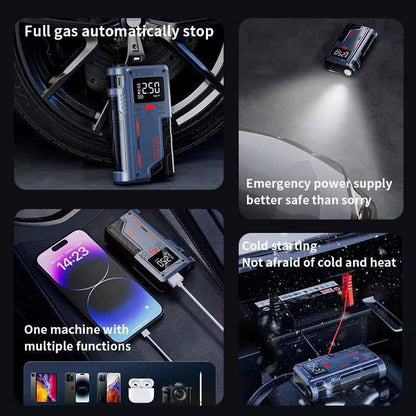 Portable Car Jump Starter with Digital Display – Tire Inflator, Power Bank & Emergency Booster