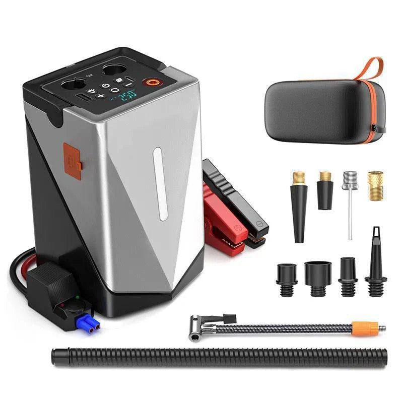 Portable Multi-Function Car Jump Starter – Air Compressor, Power Bank & Emergency Booster
